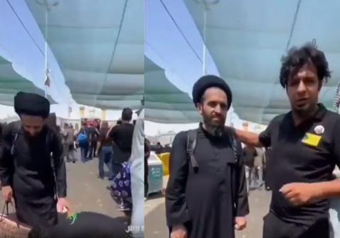 فيديو صادم لعراقي يقبل قدم رجل دين إيراني ويسجد